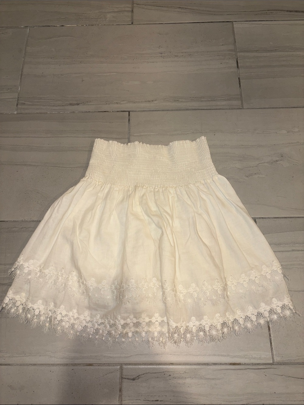 Peixoto White Lace-Trim Smocked Waist Skirt